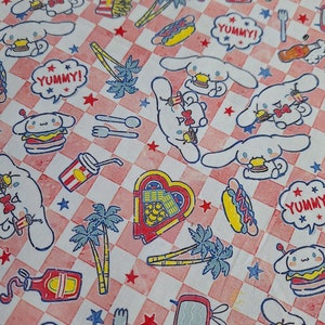 Tissu 100 % coton Tissu à carreaux pour dessins animés pour enfants par mètre Tissu pour chiens de dessins animés au quart Quilting Nourriture délicieuse pour chiots Tissus pour patchwork