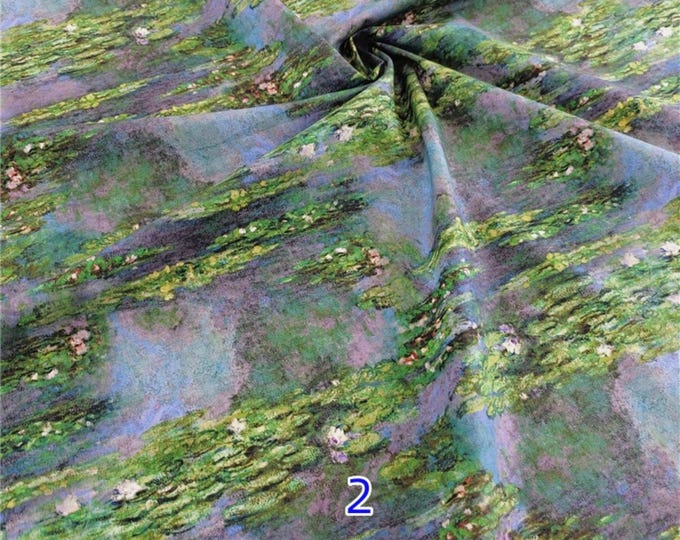 Impressionist Water Lily Cotton Fabric: Calico Monet Style Quilting