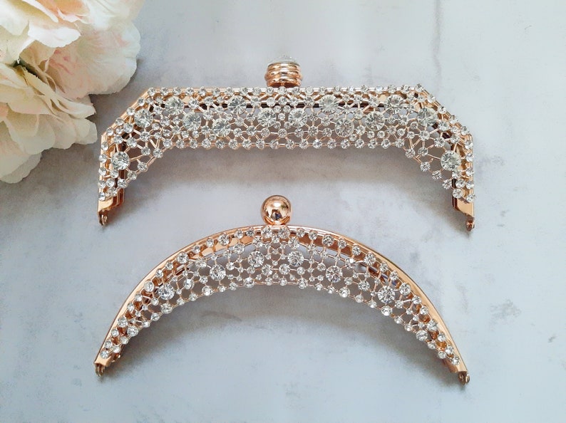 Gorgeous sparkling kiss lock purse frame include a FREE PATTERN and screws Crescent and square 2 kinds golden metal frame DIY purse frame image 1