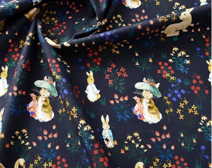 Bunny Rabbit Print Cotton Fabric: Sewing Quilting Material, 63" Wide