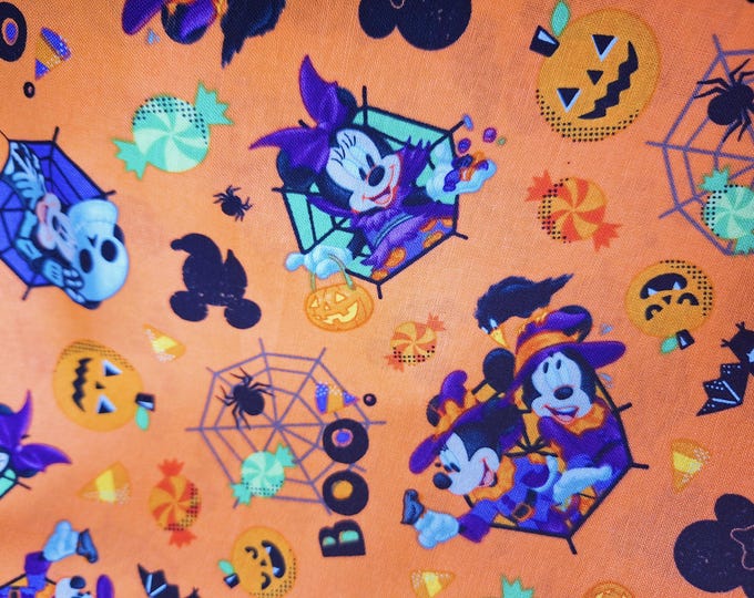 Halloween Cotton Fabric Vintage Mickey And Minnie Feelin' Spooky Fabric Spider Web Disney Halloween Fabric by the yard Fabric by the quarter