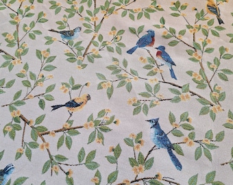 Bird and Flower Jacquard Upholstery Fabric: Thickened Cotton Blend