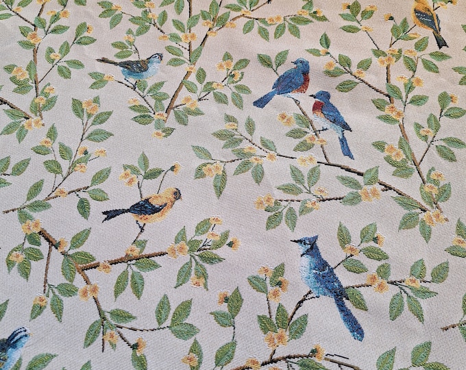 Bird and Flower Jacquard Upholstery Fabric: Thickened Cotton Blend