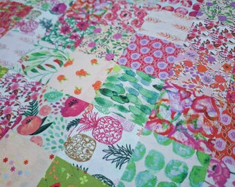 Floral Patchwork Cotton Fabric: High-Count Quilting Material By The Yard
