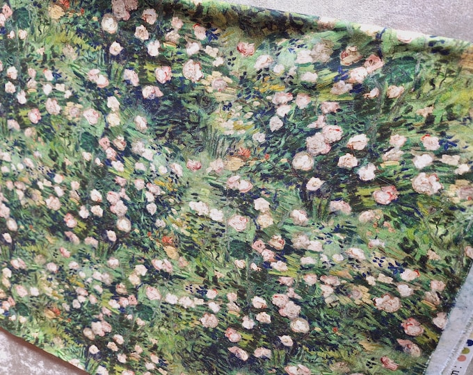 Impressionist Meadow Cotton Fabric: Van Gogh Roses Calico, Quilting Fabric by the Yard