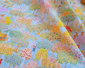 Cartoon Animal Garden Fabric: Colorful Floral 100% Cotton