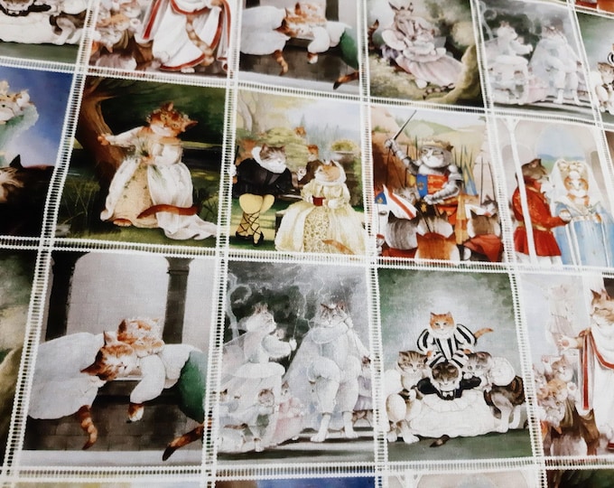 Vintage Palace Cat Fabric: 100% Cotton Quilting Fabric