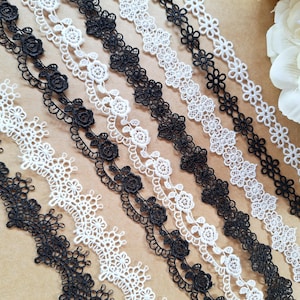 Ruban de dentelle florale, dentelle blanche et noire, accessoires de dentelle doux pour la peau, vêtements pour rideaux à faire soi-même, tour de cou en dentelle, dentelle par mètre