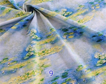 Waterlilies Pond Cotton Fabric: Monet Oil Painting Style, Quilting & Patchwork