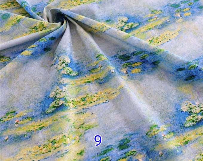 Waterlilies Pond Cotton Fabric: Monet Oil Painting Style, Quilting & Patchwork