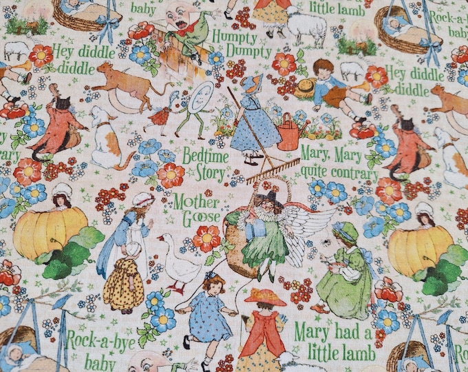 Mother Goose Nursery Rhymes Fabric: 100% Cotton Quilting Material