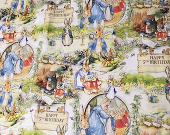 Bunny Rabbit Fabric: 5th Birthday Cotton Quilting Fabric
