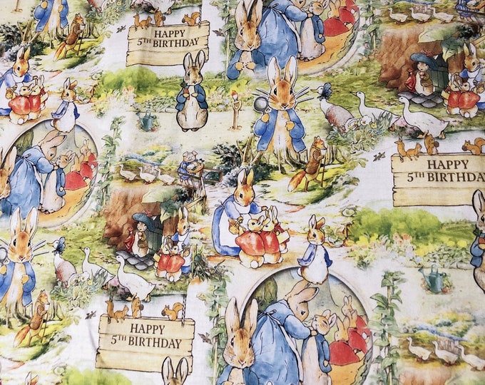 Bunny Rabbit Fabric: 5th Birthday Cotton Quilting Fabric