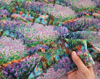 Monet's Garden Cotton Calico Fabric: Impressionist Quilting Material