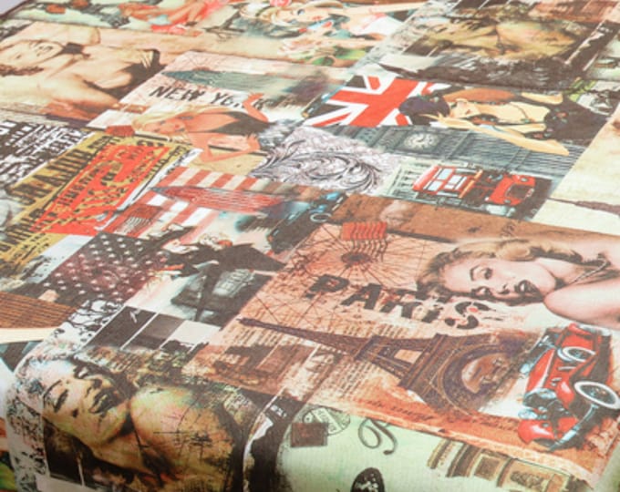 Upholstery Fabric: Marilyn Monroe Paris Eiffel Tower Travel Collage Print, high-quality with composite base fabric, wear-resistant fabric
