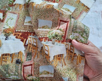 Impressionist Restaurant Cotton Fabric: Calico Quilting Fabric by the Yard