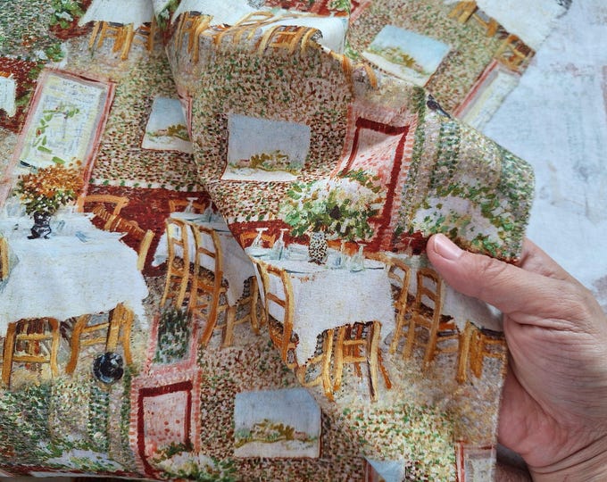 Impressionist Restaurant Cotton Fabric: Calico Quilting Fabric by the Yard
