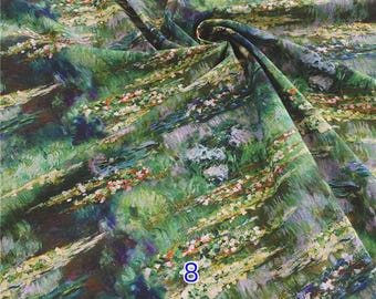 Waterlily Pond Cotton Fabric: Oil Painting Calico, Quilting & Patchwork