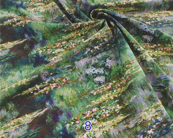 Waterlily Pond Cotton Fabric: Oil Painting Calico, Quilting & Patchwork