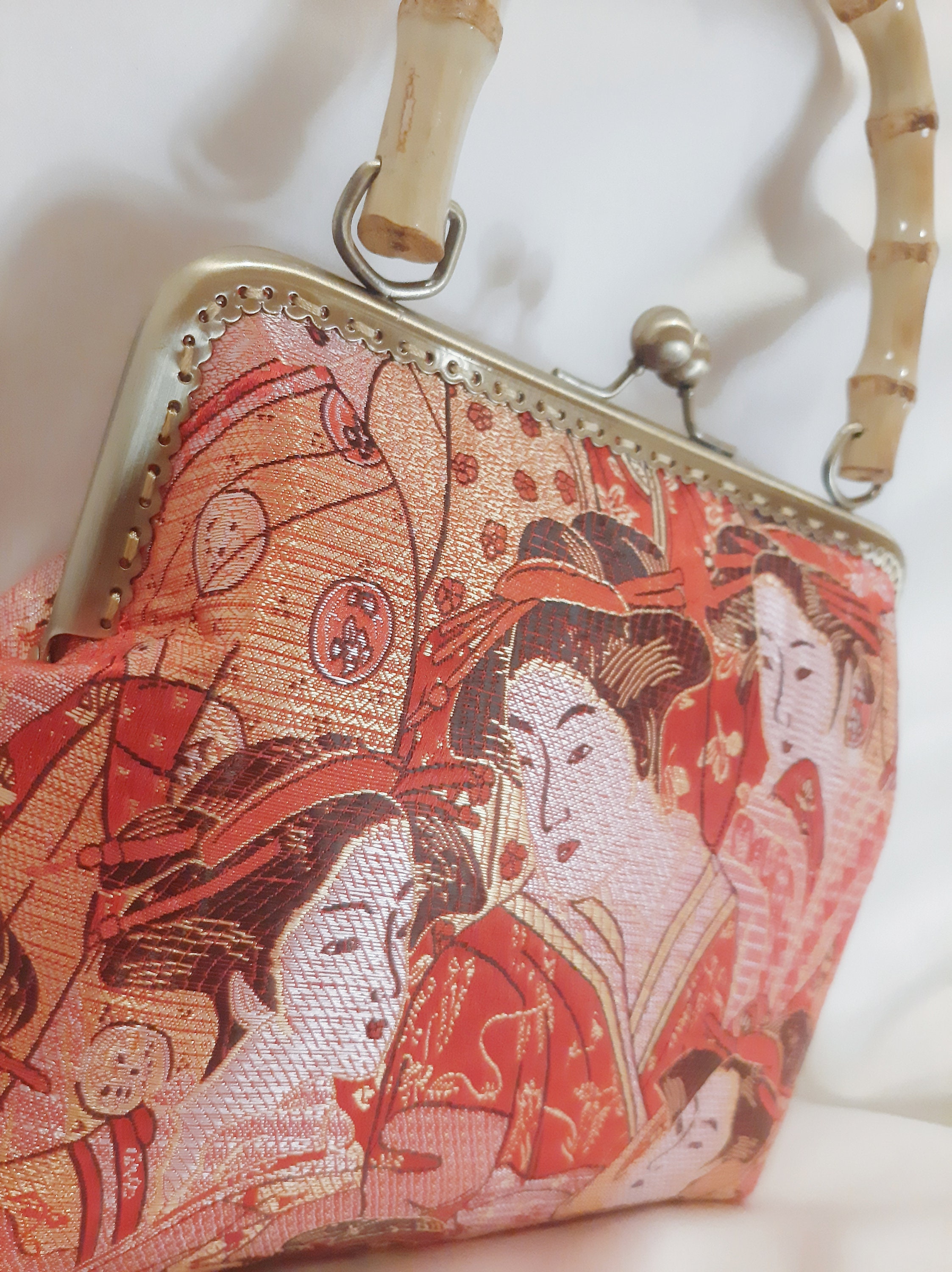 Kiss Lock Clutch Purse Handmade Japanese Beauty Brocade