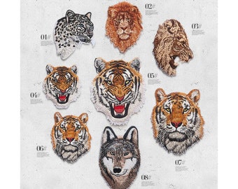 Animal Embroidery Patch: Wolf, Tiger, Cheetah, Lion Clothing Applique