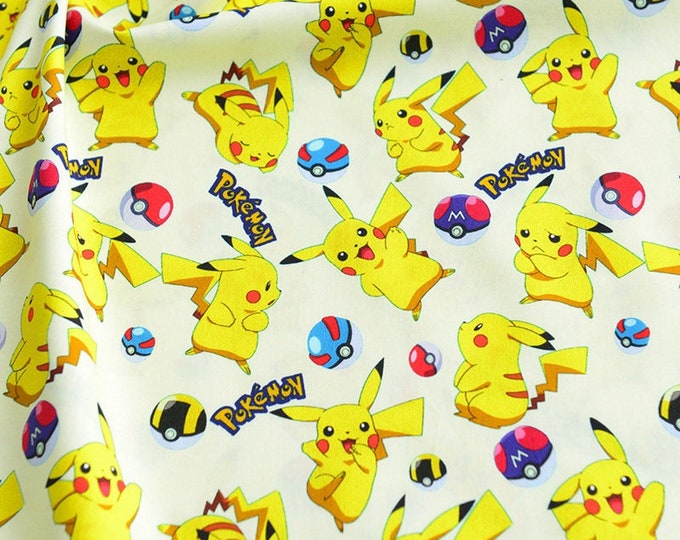 Pokemon fabric Pikachu fabric soft kids cotton fabric Limited  pattern Fabric by the yard Fabric by the quarter Patchwork Quilting Sewing