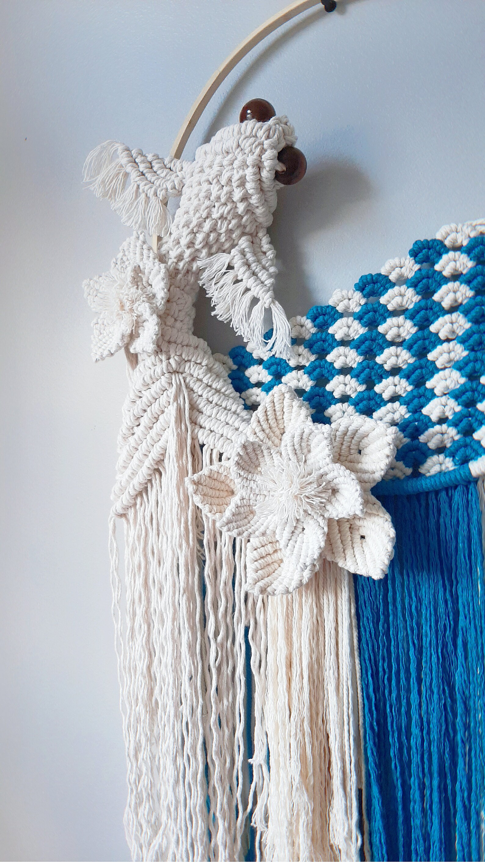 Macrame wall hanging Koi fish and flowers in the waves Macrame Etsy