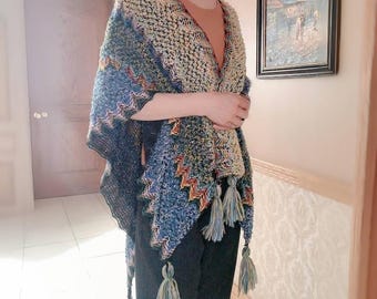 Striped Ripple Knit Poncho Cape: Soft Woven Shawl Wrap