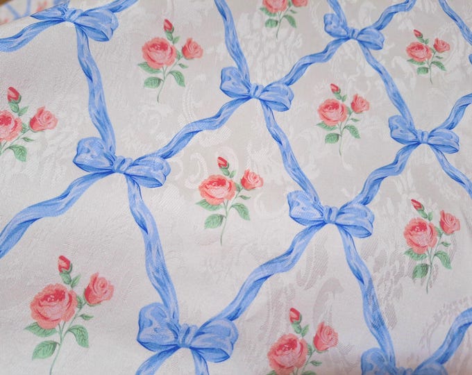 Cotton Jacquard Satin Fabric: Rose Bow Diamond Grid Print - Sewing & Quilting