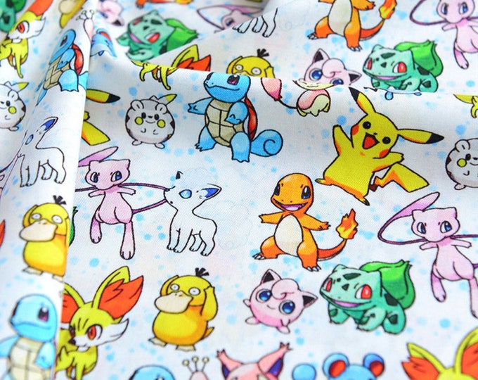 Pokemon fabric Pikachu fabric soft kids cotton fabric Limited  pattern Fabric by the yard Fabric by the quarter Patchwork Quilting Sewing