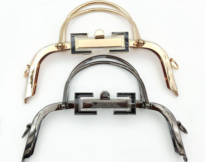 Gold & Black Metal Kiss Lock Bag Frame 22cm with Free Pattern