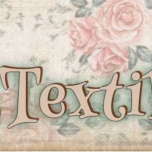 May include: A rectangular banner featuring a soft cream background with a repeating pattern of muted pink roses and green leaves. The text LeisTextileStudio is printed in a brown serif font across the center of the floral design.