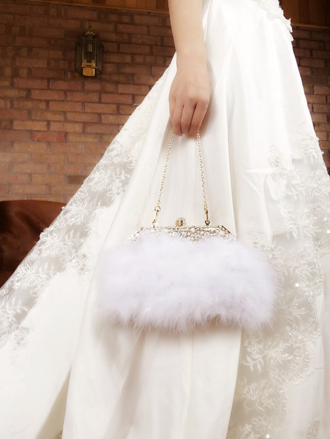 Ostrich Feather Kiss Lock Clutch: Hand Sewn Bridal Evening Bag - Etsy