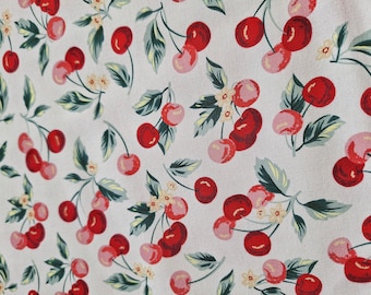 Cherry Print Cotton Oxford Fabric: Watercolor Style, Sewing & Quilting