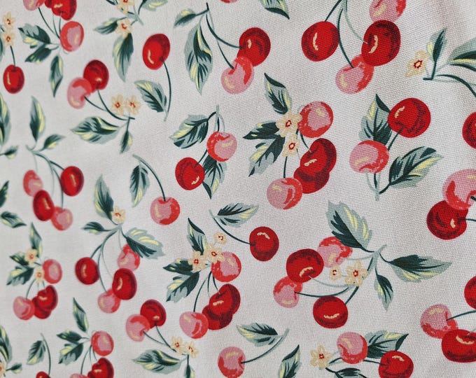 Cherry Print Cotton Oxford Fabric: Watercolor Style, Sewing & Quilting