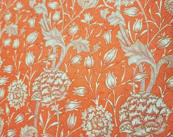William Morris Cotton Canvas Fabric: Retro Orange Floral Print, Quilting Sewing Cloth