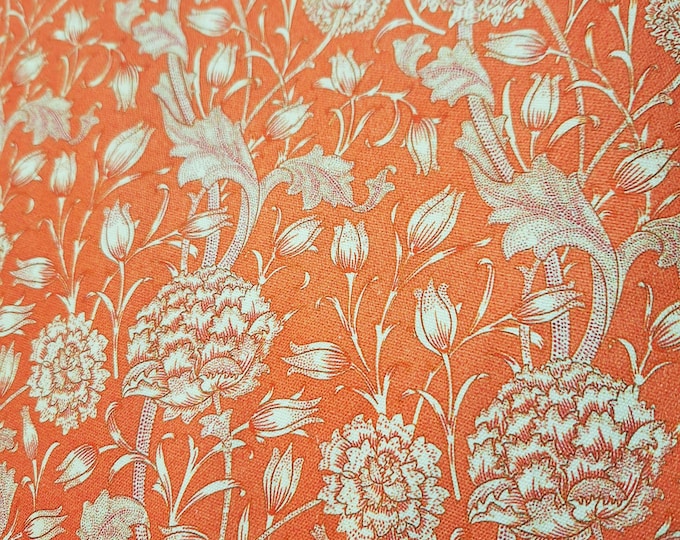 William Morris Cotton Canvas Fabric: Retro Orange Floral Print, Quilting Sewing Cloth