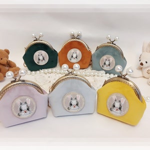 Porte-monnaie Kiss Lock avec fermoir Kiss Adorable lapin et chiot Porte-monnaie cadeau personnalisé broderie cadre en velours doux personnalisé
