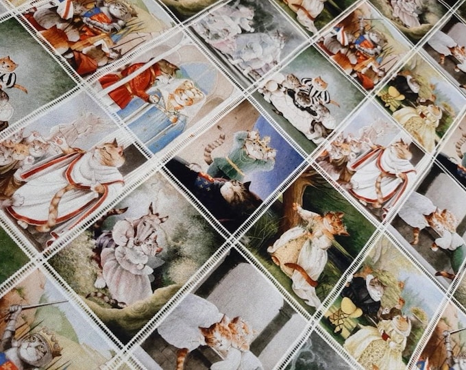 Vintage Palace Cat Fabric: 100% Cotton Quilting Fabric