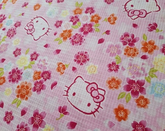 Hello Kitty Japanese Cotton Fabric: Pink flowers Kimono Fabric - Quilting & Patchwork