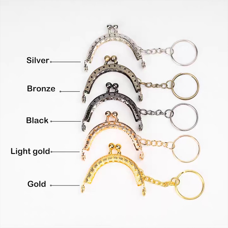 2" Metal Kiss Lock Purse Frame with Keyring - FREE Pattern (5.5cm Clutch Frame) image 2