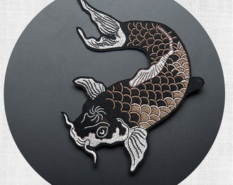 Koi Carp Embroidery Patch: Japanese-Style Clothing Decoration