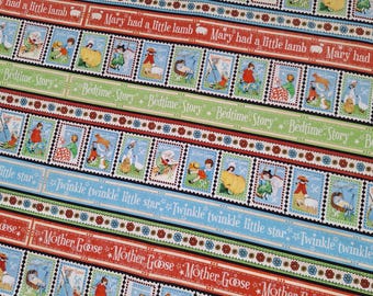 Mary Had a Little Lamb Fabric: 100% Cotton Nursery Rhyme Print
