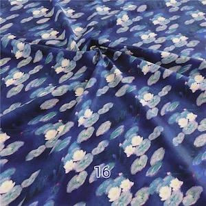 Waterlilies Evening 100% Cotton fabric Vintage printed Cloth Monet Oil Painting Fabric by the yard Fabric by the quarter Quilting fabric