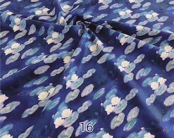 Monet Water Lilies Fabric: Vintage Cotton Print, Quilting Material