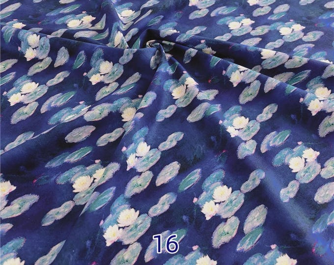 Monet Water Lilies Fabric: Vintage Cotton Print, Quilting Material