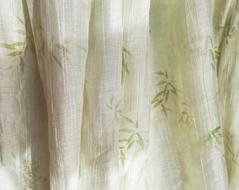 Tencel Crepe Fabric: Light Green Bamboo Leaf Print, Plant Fiber Cloth