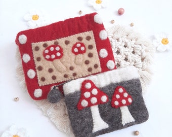 Handmade Felted Wool Mushroom Purse: Colorful Ball Handbag