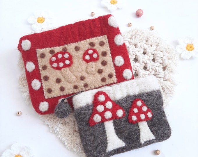 Handmade Felted Wool Mushroom Purse: Colorful Ball Handbag