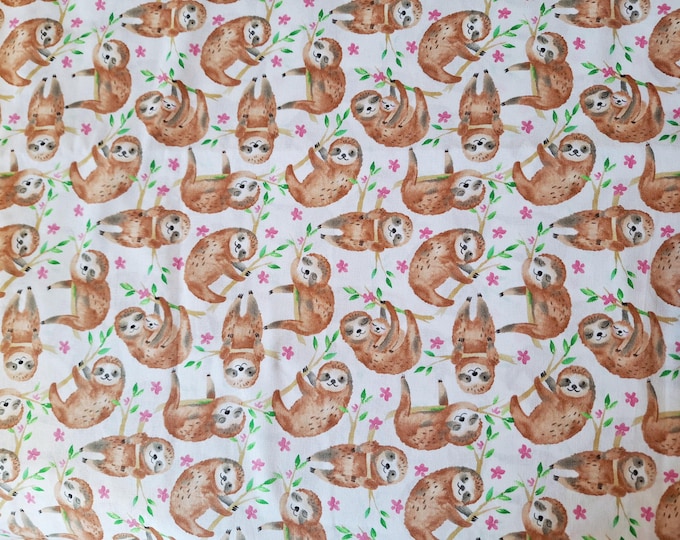 Cute Sloth bear 100% Cotton Fabric Sloth bear mom and baby Fabric by the yard Fabric by the quarter Quilting Cotton Fabric